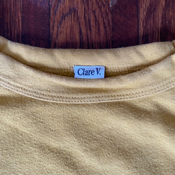 Clare V Mustard Marigold Yellow Sweatshirt with Red Lips - Picture 3 of 4